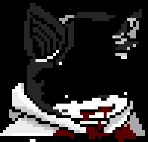 [d9ae9c] #7 arrives at gunthers house where he finds the front door broken, he then gasps to see gunther on the floor covered in blood and with a hole in his chest.He then runs back to tell the others what had happened* 