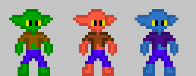 [30dec3] these are Nubblins. Nubblins are fucking amazing, yet are weakest out of them all. Nubblins come in three types, as all goblins do. (note: fire goblins and water goblins have status effects that are the same as their type). -Ez