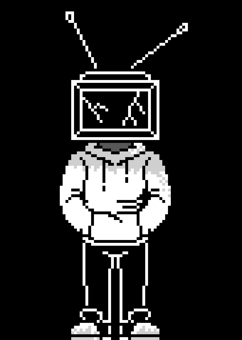[45d928] -the dusty robotic entity with a TV screen for a head sits slumped against a tree in the dead lost woods-