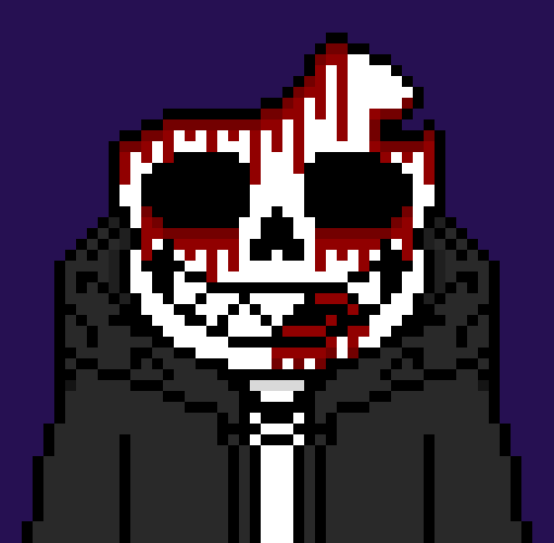 [b63bdb] hey, that reminds me. I wanna show you my best friend! *grabs Terror by the arm and leads him to a room covered in blood, then points to a dead dog monster* that's dogamy, he's my best friend, but he only sleeps now