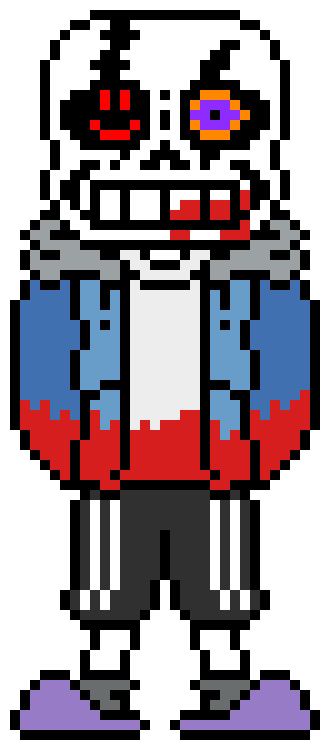 [d6b045] *His right eye has a smile meaning Stress! Sans heals* (Caftar if you look at his right eye you see illusions)