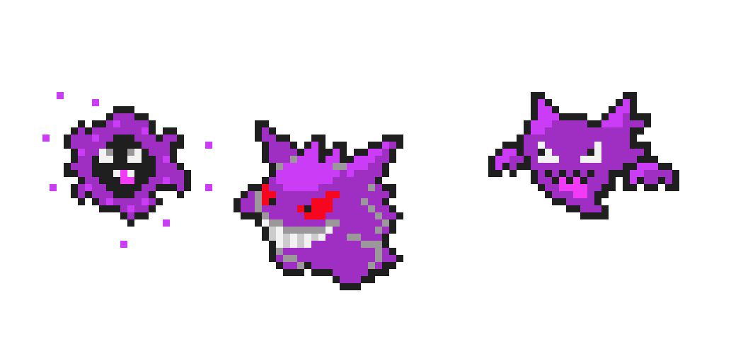 [1fa51d] Gastly, Haunter & Gengar