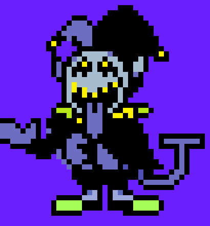 [970cdd] Jevil-(Btw I might have to go afk a few times but I will still be doing the Jevil fight rp for as long as I can)MY HEARTS GO OUT TO YOU SINNERS(I forgot that attack lol)*He used the heart attacks*
