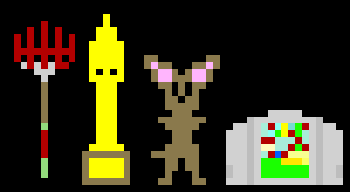 [ab9ed2] Anyways, the Rake you already know. The statue, I stab my victim with the sharp point of it. The chihuahua I yeet at my victim. The cartridge I just force them to see the Wario Apparition so they will see hallucinations of him everywhere outside of the game...