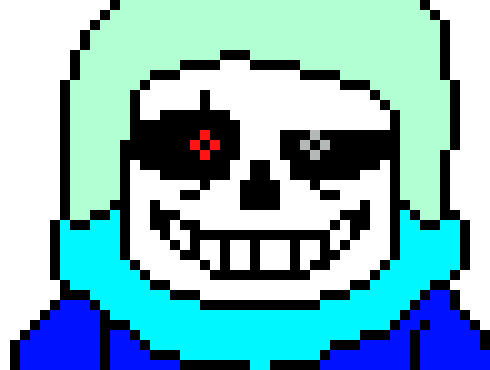 [53a360] avoids and gaster blaster appears and blasts a blue beam spinning around and sends sharp bones to them *