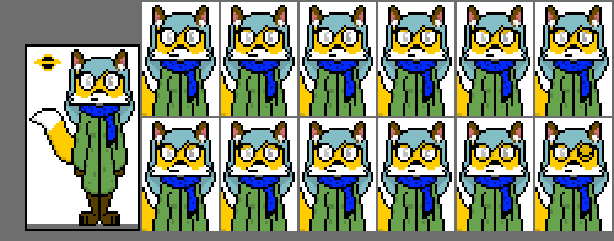 [125fd1] I think it is called a sprite sheet... I am not sure... But here it is. I am leaving out some expressions, but I will just draw them on Foxlynn and use that.
