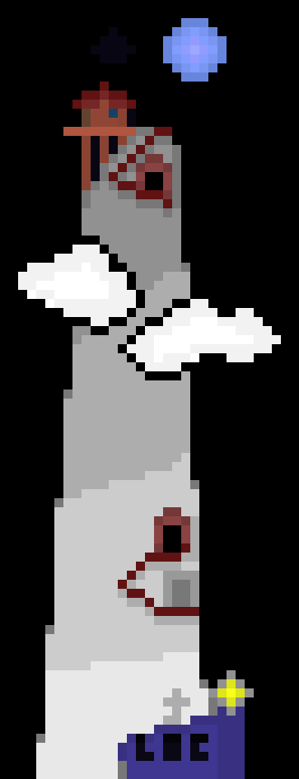 [be82ba] (The summit seems blank. all that is there is the stairs and the cabin)