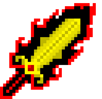 [c86912] Gold Sword with black & red fire