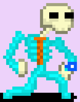 [05b0c1] *Within minutes his skeleton is all together. He points at his lower jaw to indicate that he cannot talk, but gives a thumbs up to say "Everything's fine"*