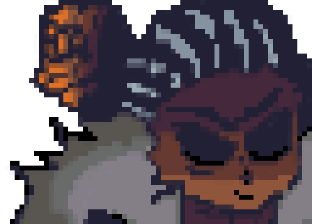 [e27272] *Holds his knife and it is up on his shoulder and dodges the blaster* Hehe guess u are my next target