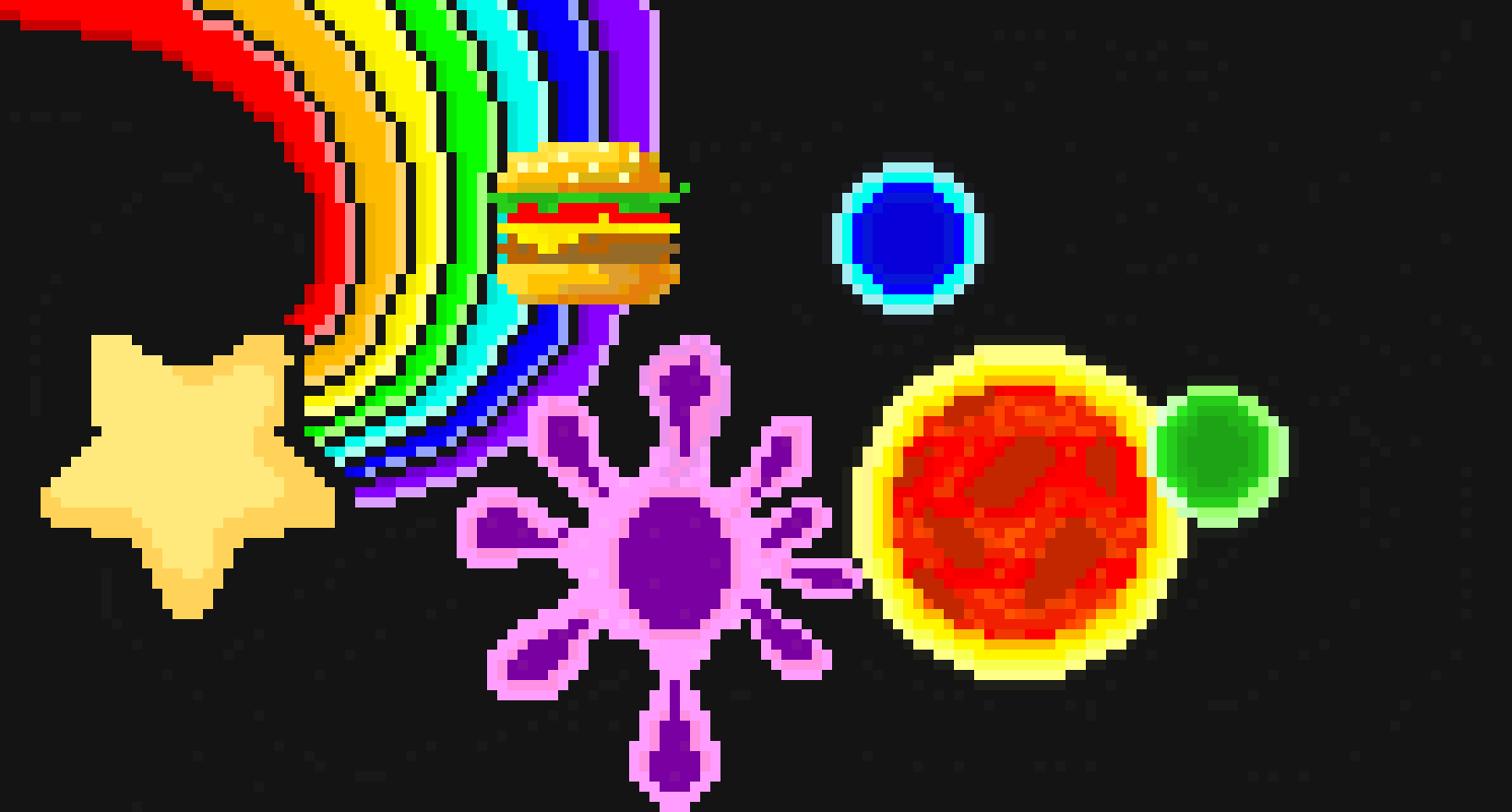 [56a616] star + burger + splat + sun + planet + planet + shades