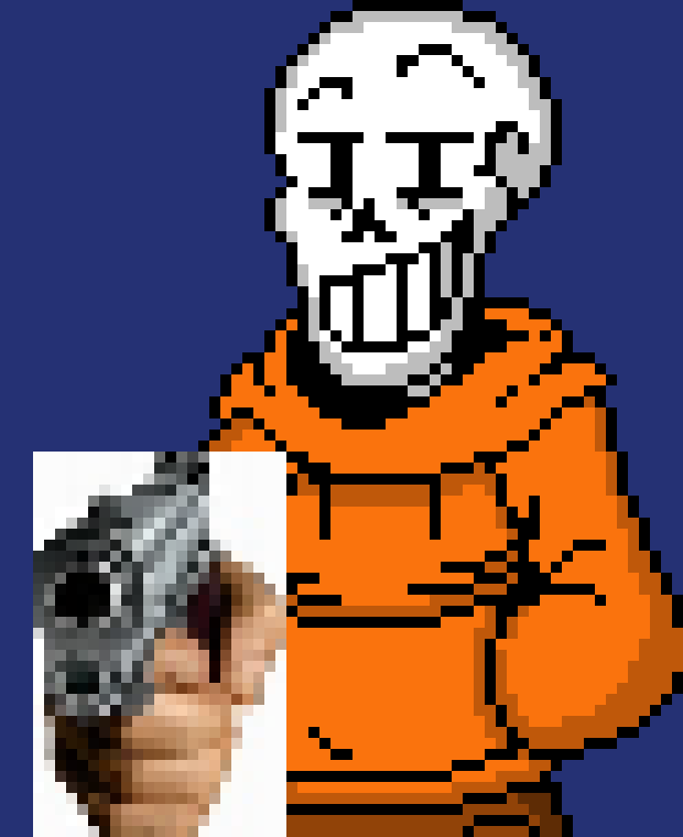 [7ce906] Hello both of you -Papyrus but with a really crappy picture of a gun (HorrorTale Sans)