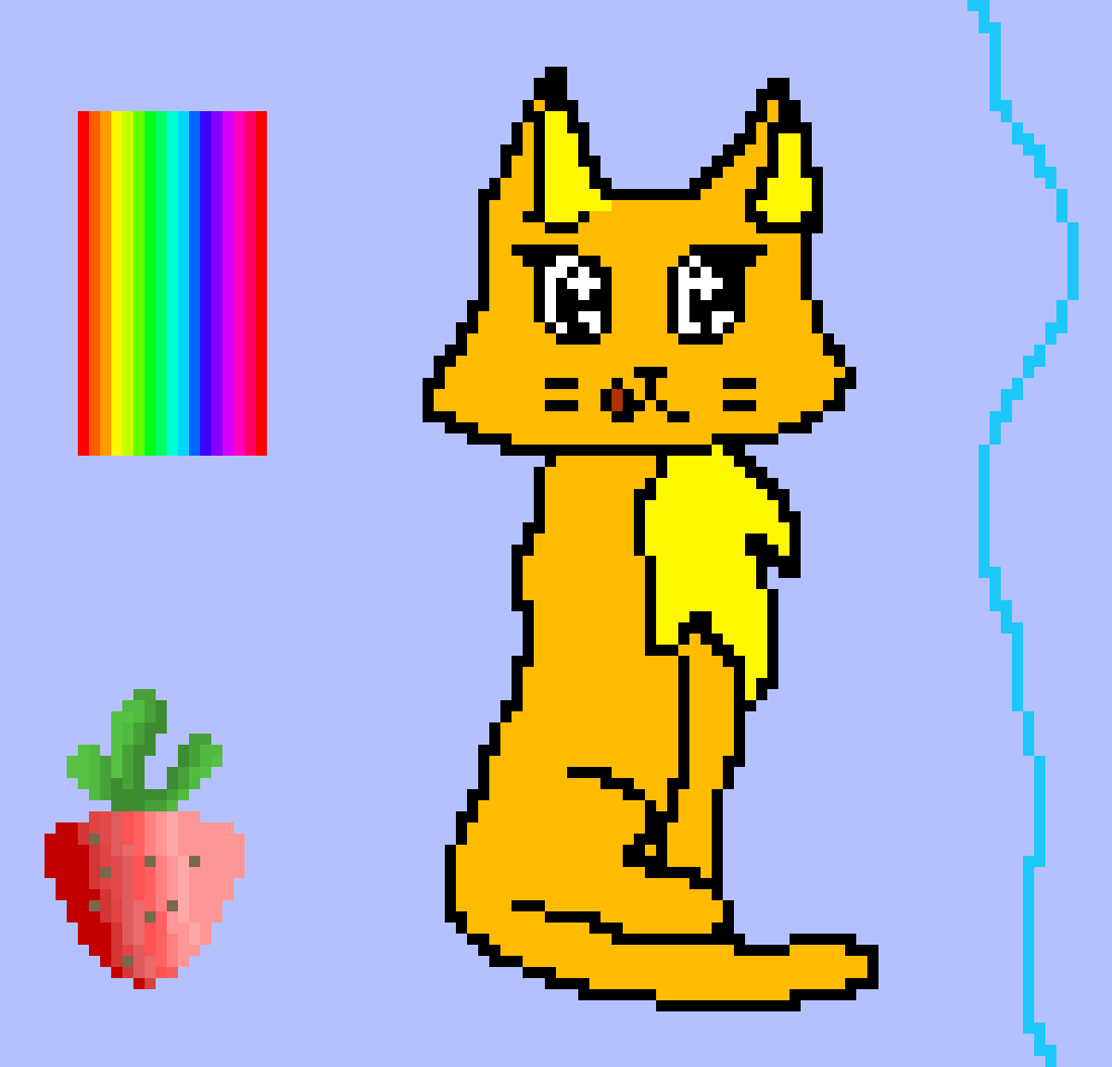 [e07772] rainbow, strawberry, cat, rope... ??? [cool cyan cat]