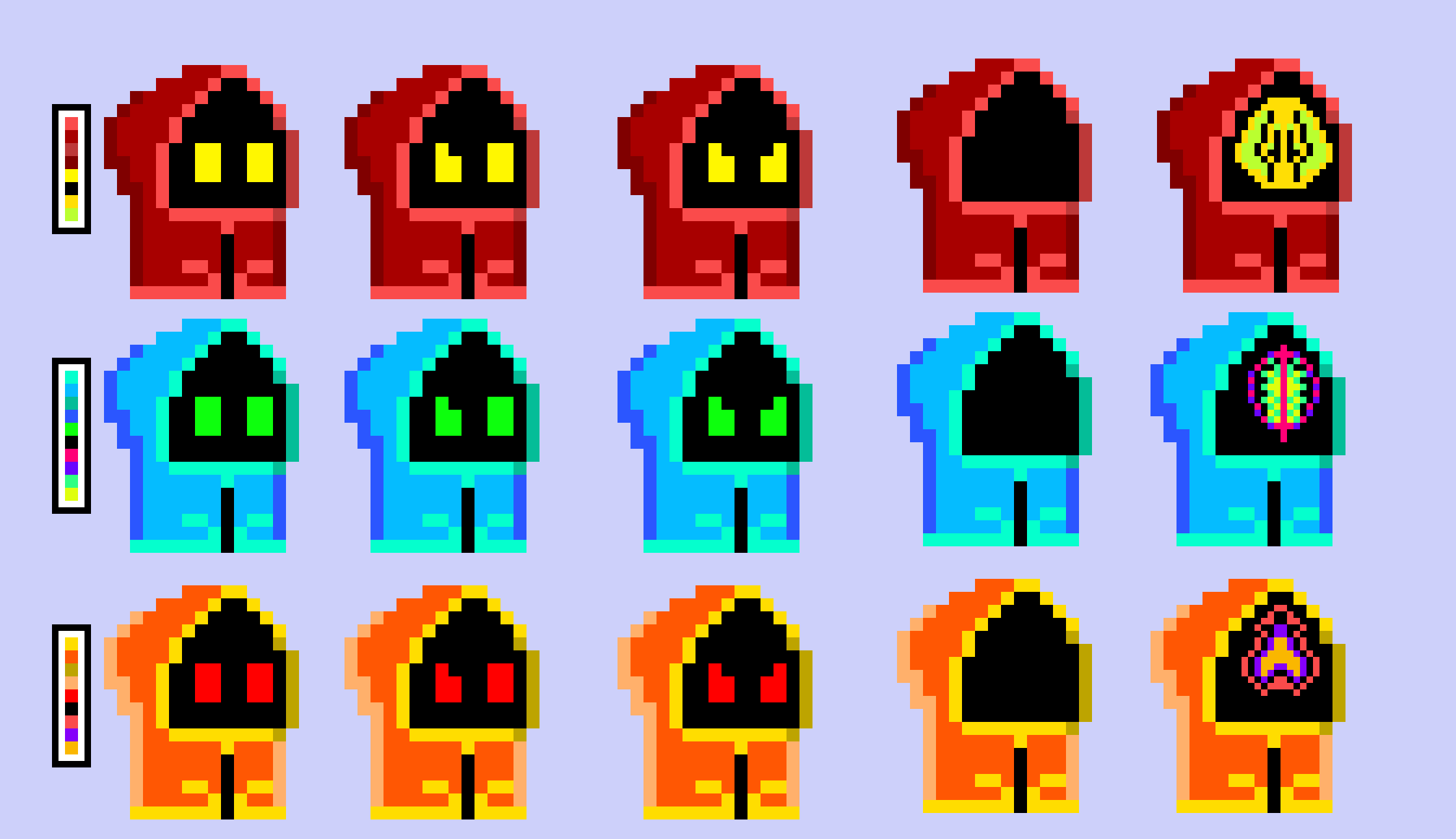 [f504b1] I got all of these lined up and a palette next to each of them. -pepo