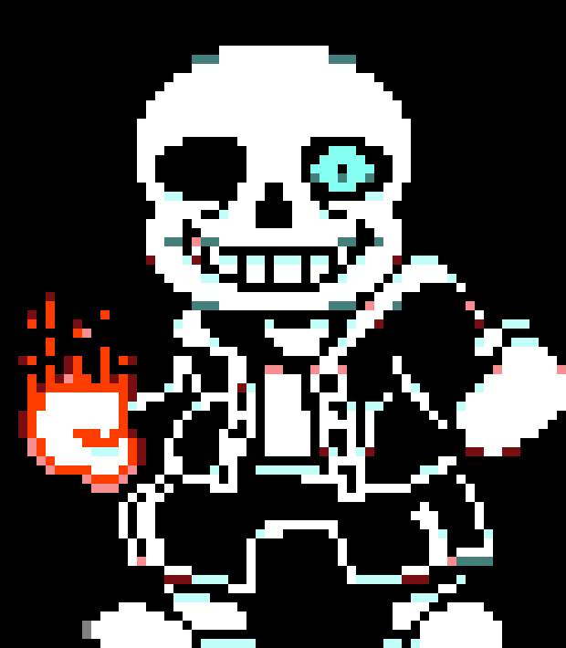 [6a27ef] *a gaster blaster is summoned on my back and fires lauching me at the boss* EH? *punches*- Determined sans