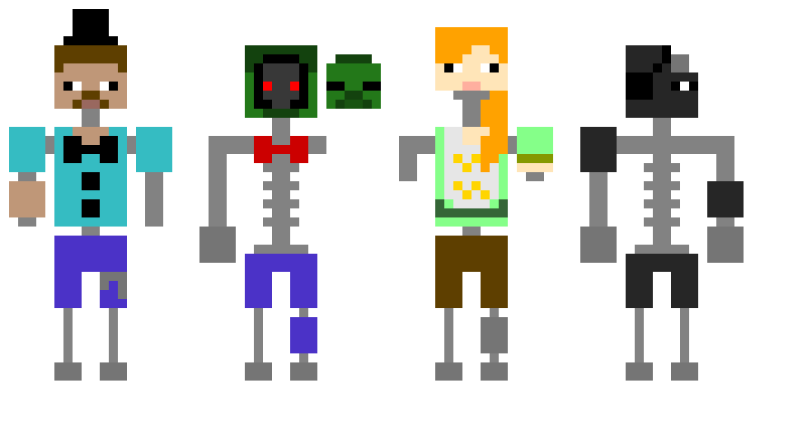 [3b1282] Ignited Steve, Zombie, Alex, And Enderman