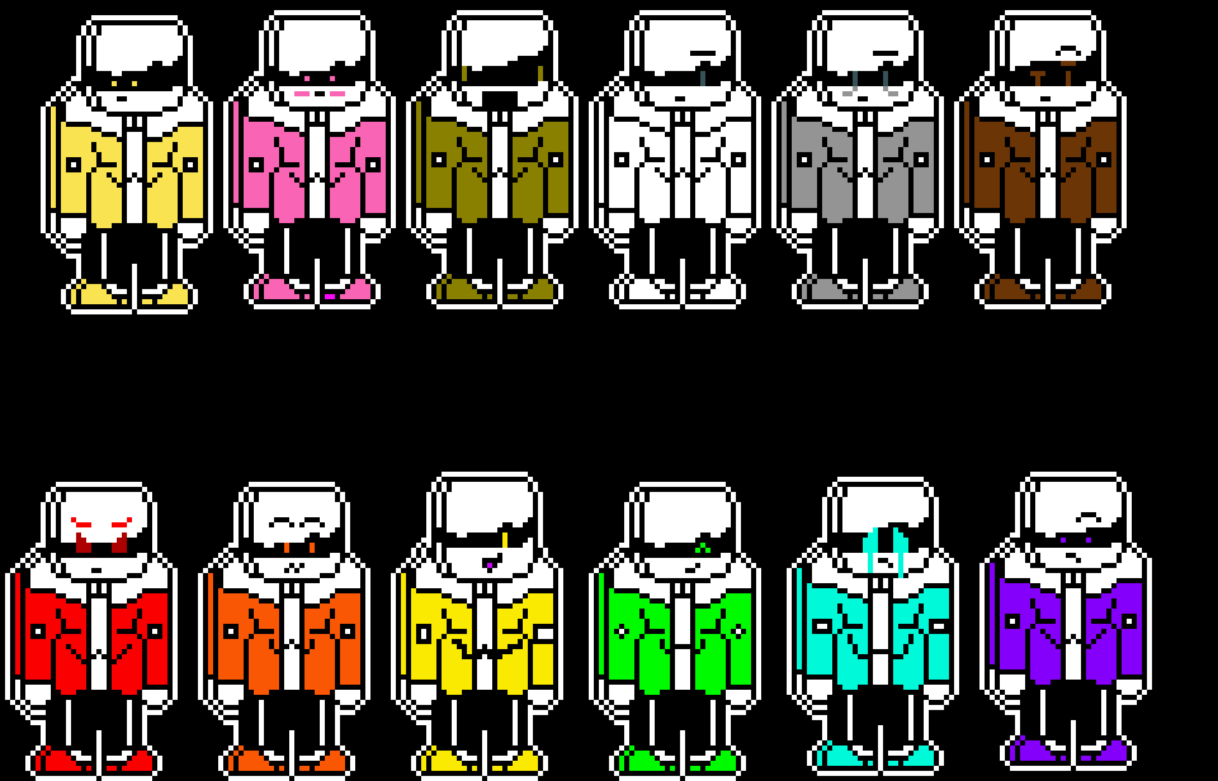 [ffa8c3] and the ones i originaly made red= anger...orange=worried...yellow=silly...green=happy...light blue=sadness...purple=scared...light yellow=stupid...pink=flirty/embarasment...dark yellow=annoying...white=just me...grey=tired...brown=curiosity...dark blue=chill...dark red=cool...yeah