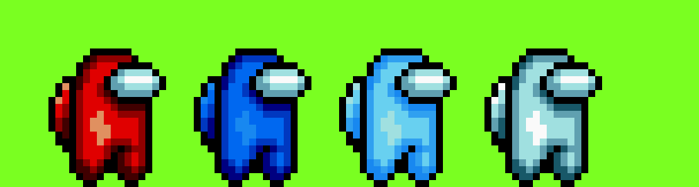 [1cc751] Among us red, blue, cyan, and white crewmates in sonic mania