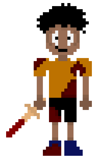 [25d002] *He picks up a bloodied wooden sword, it seems to have been sharpened to actually be able to inflict cuts.