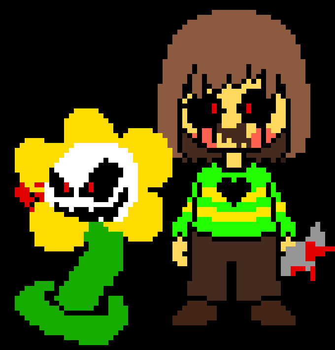 [2b9834] CHARA:slashes through horror flowey pops up by me