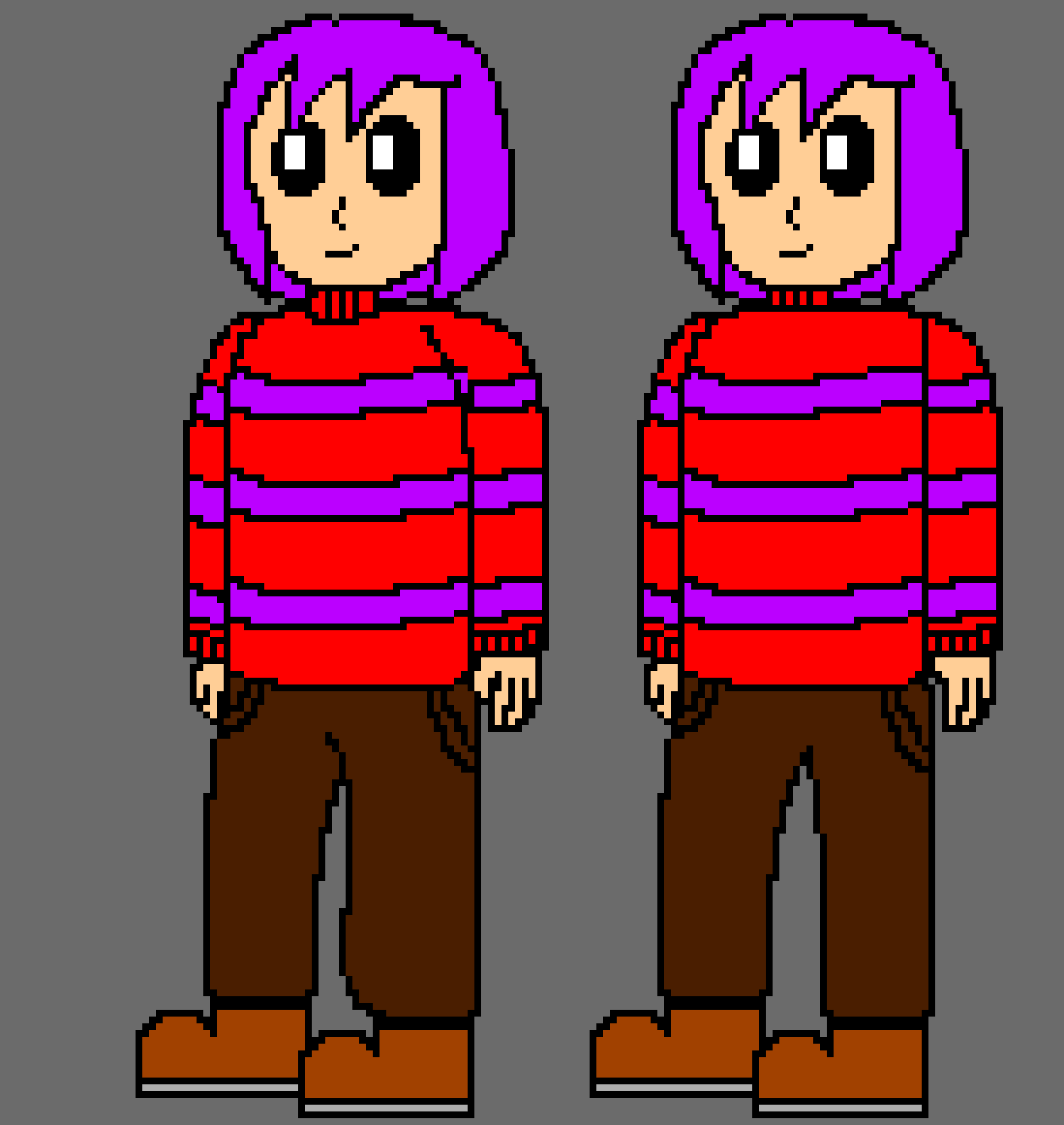 [f7c573] so i did a couple fixes, i kept yours on the side to have side by side comparison.. the left hand is missing a thumb, the neck collar looks a little strange, and the left leg is almost the same size as the right leg. the right leg should look a little thinner due to being further in the back. making the shoes the same as each other makes it look a little strange -mawile 