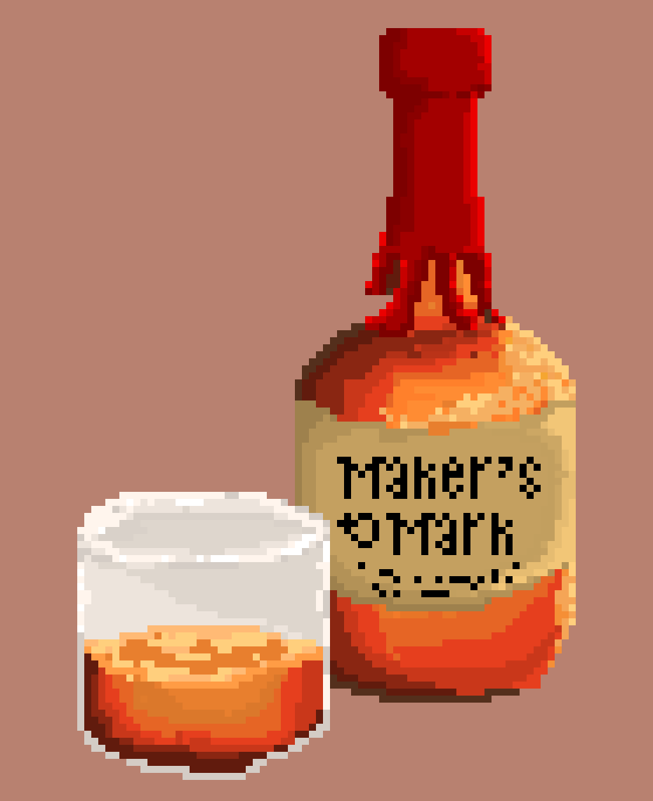 [89c9e3] Maker's Mark Whiskey Bottle & Glass