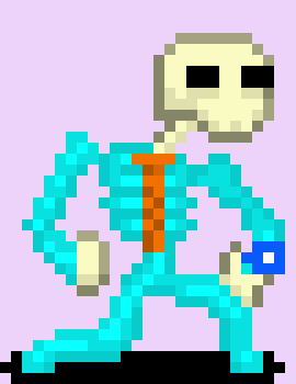 [05b0c1] *He tries to talk, but notices something, he pulls a jawbone out of his back pocket and attaches it to his mouth*