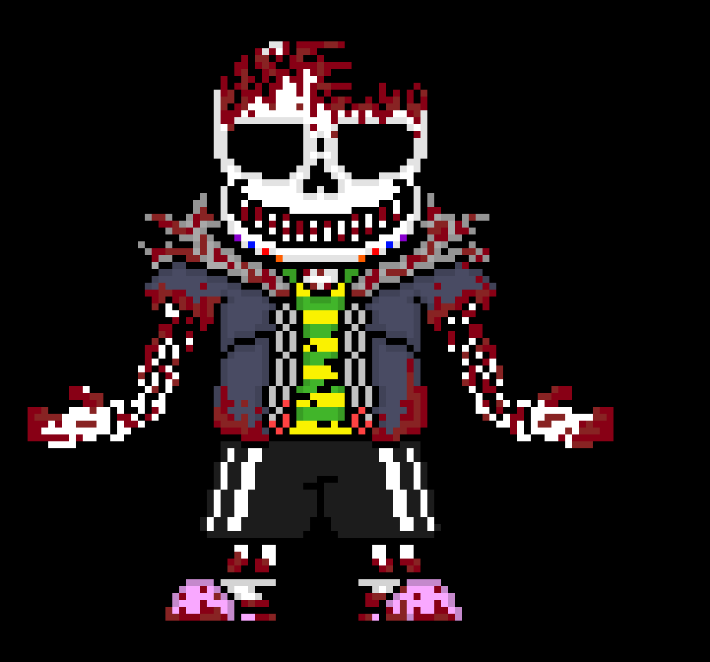 [84ce04] (ok) Terrible: *Tps to them* heya *His grin grows higher than his eyes* D E A T H D AY *summons an evil version of disas papyrus* ATTACK!