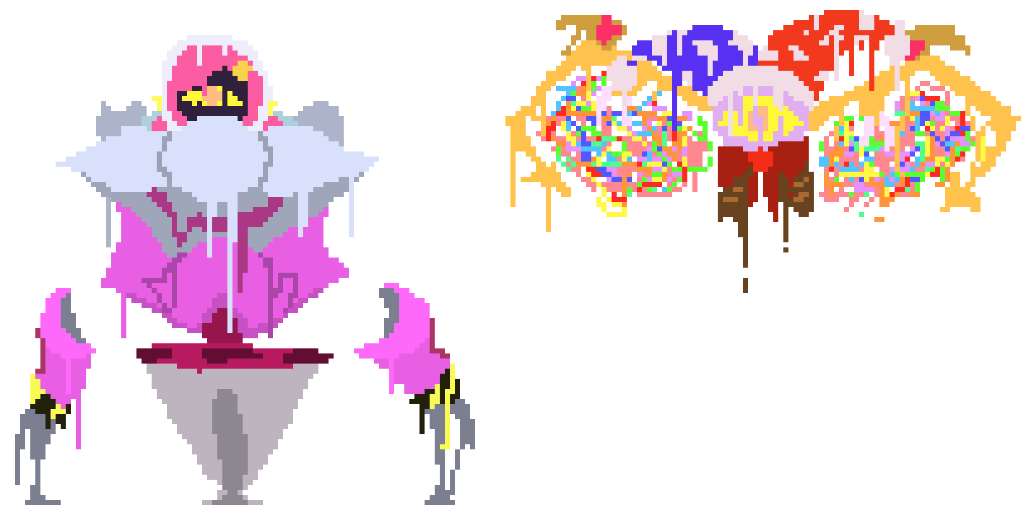 [777455] *As she finished her drawing, from above, bombs would fall and blow up one by one, as a Fake Susie would land on the ground. Fake Marx would then teleport in the area and proceed to start splitting apart and creating a deformed black hole that would then start to consume the area for a moment.*