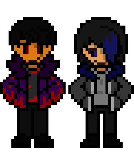 [4adfff] Ash the Blood Moon Lycanthropic Beast and Lazuli the Gothic Yandere Vampiress Overworld Sprites (WindowsSans89YT Style)