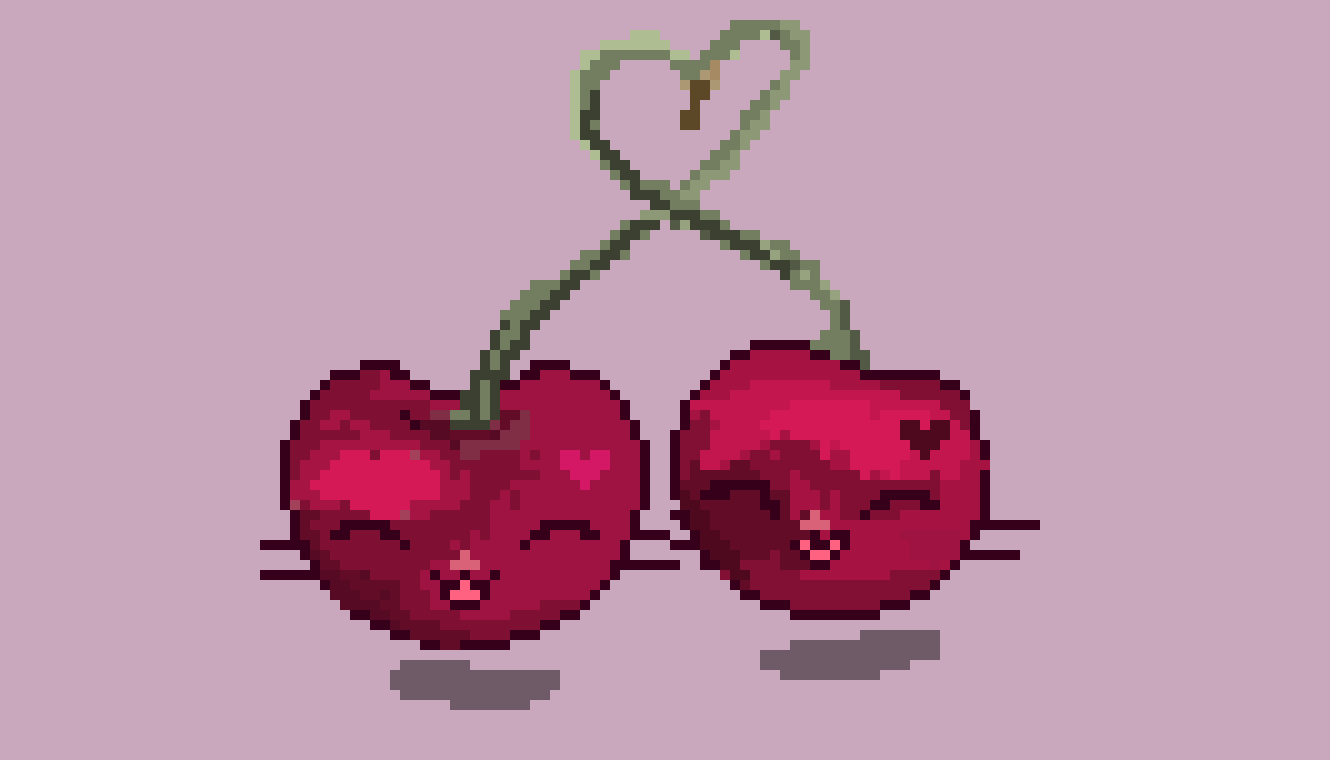 [f46f56] cherry. kawaii cat in love