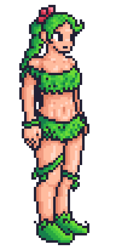 I wanted to draw the Dryad from Terraria, and fucking Hell I did NOT mean to go nutty on the texturing on it. And also, yes, it's a bit suggestive, but it's also, like... accurate to her actual sprite in-game so fuck you. Also I added some like- leaf shoes since I cannot draw feet for the life of me.
