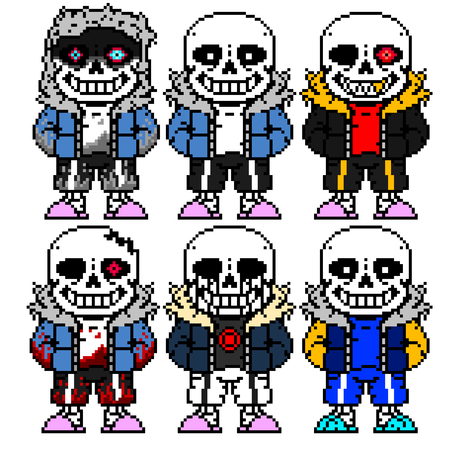 Dusttale sans, Undertale sans, UnderFell sans, HorrorTale sans, KillerTale sans and OuterTale sans