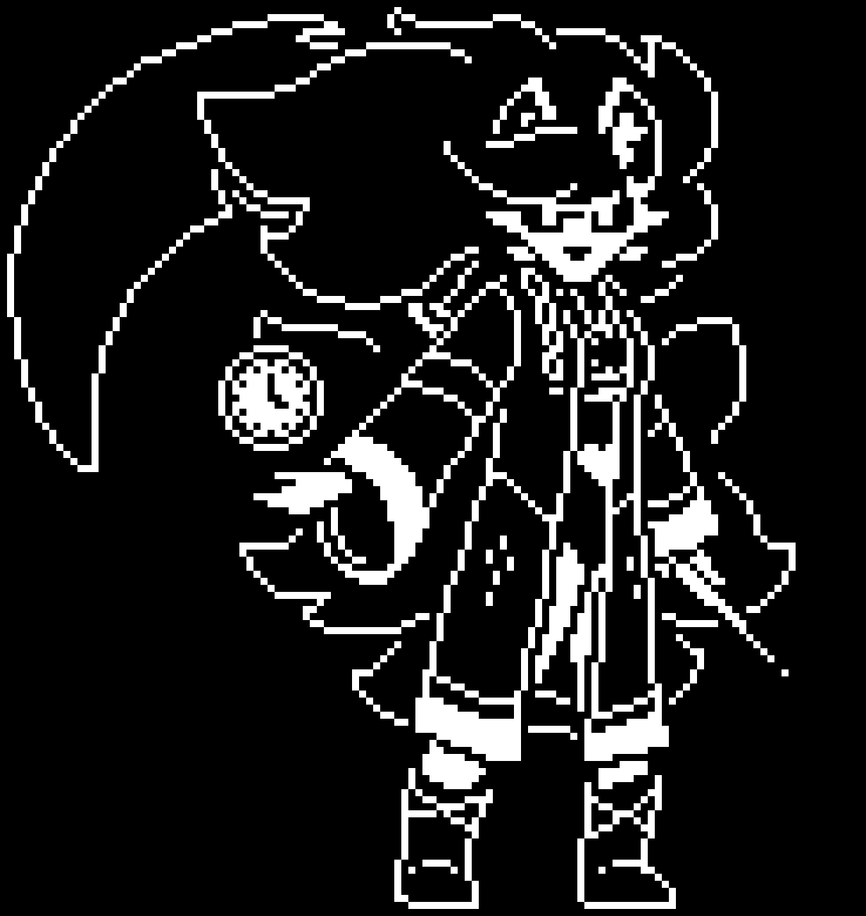 [b96dec] Take this final boss design for Luna as an example. This has a lot of details that make it look really awesome and adds to the climax of the whole game. But putting it into overworld sprite form? Every detail would make it hard to see.