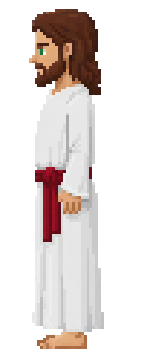 [27da63] jesus standing side profile healed and clothed