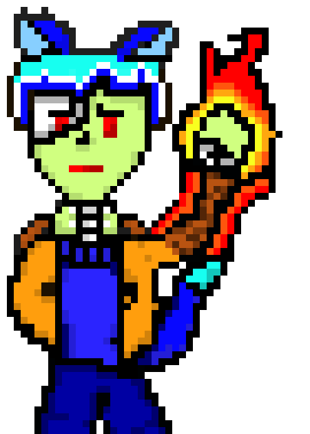 [04f305] -holds out hand not relizing power is on-