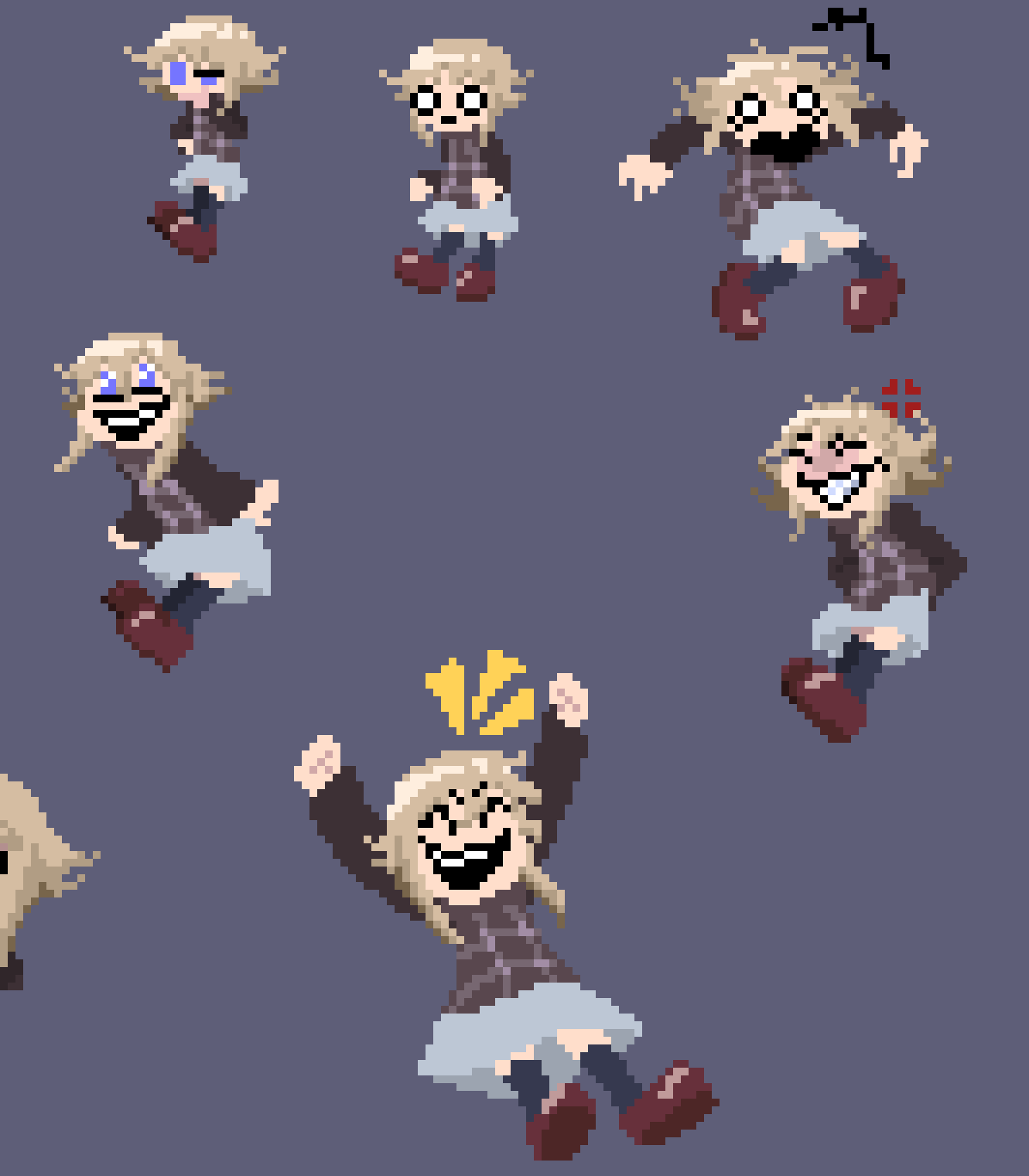 [777455] Idk if you're still on Mawile, but I remember telling you last night a lot of my Urotsuki sprites tend to lean, and this is what I mean lol-- I think it works well tbh-