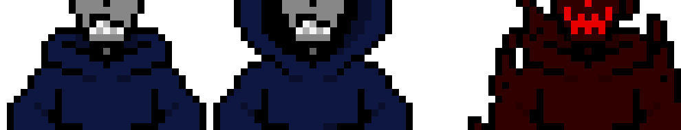 [8560eb] Dispatch OC - Skeltor Skellington (hood down (with a picture of what his hands look like to the side), hood up (w/ Bad Time Eye), and "Crimson Flame" form)