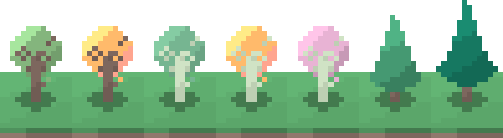 ((all existing trees on a line of grass tiles - Aki))