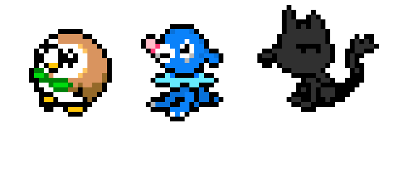 Rowlet, Popplio, and Litten