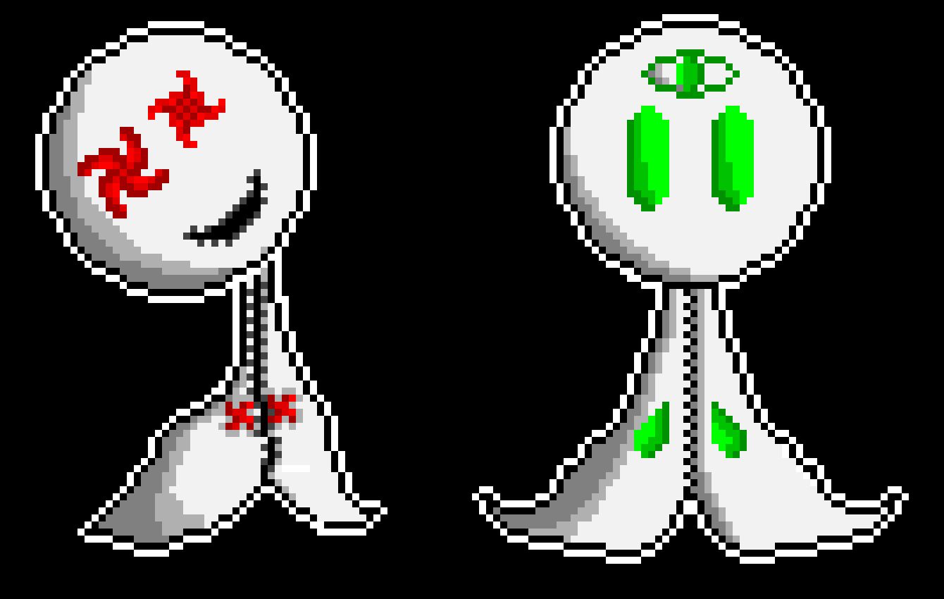 [805fa0] for those who weren't here earlier, this is EXile (left) and TchOne (right), the Stitche-up Voodoo Rag Doll, and the Seer with the Open Third Eye (in their respectful order)