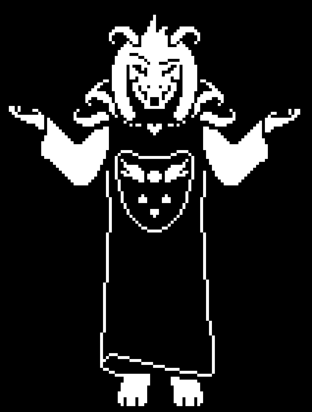 [2fbf6b] ((this form of asriel is a fourth wall breaker)) ``Don't hide behind those puppets.. Jeroxal.. Spike..``