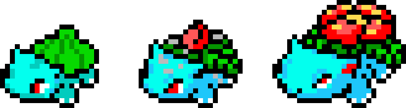 Bulbasaur Evolution Line Pixel Art