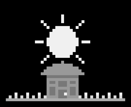 [b5a74c] home with sun behind and grassy land