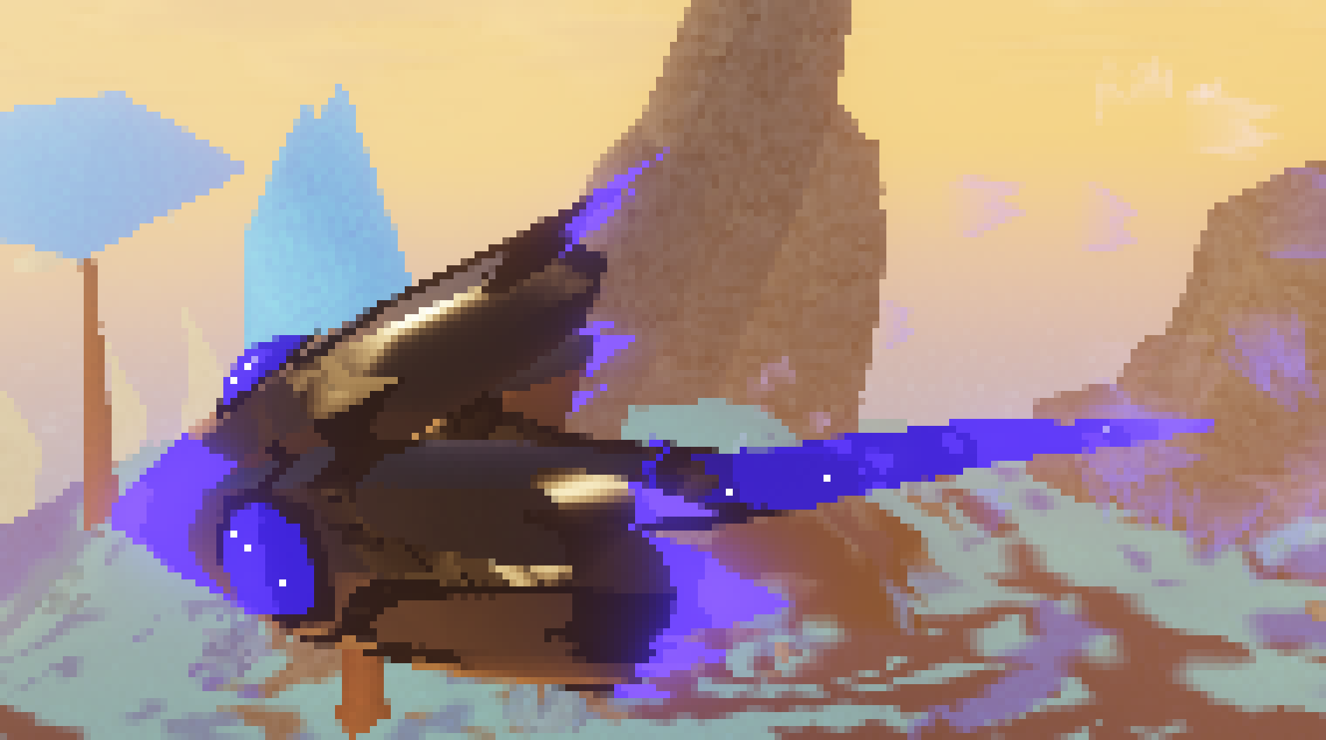 [32284a] 'INCOMING!" *mimicking a firework sound as he suddenly starts darting downwards at the two*