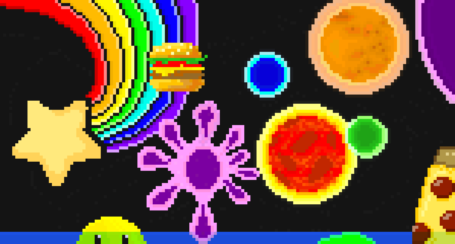 Star+splat+burger+sun+sun+planet+planet+water(start)+smiley+pizza+eyeleft+jellyfishtop  (top half left 2 thirds)