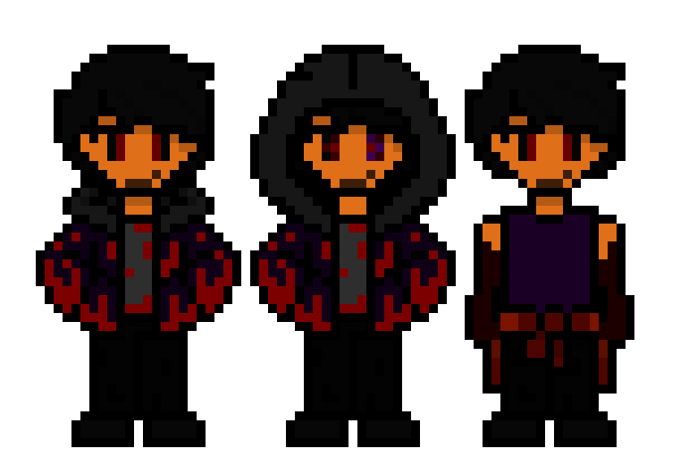 [a3bb48] Dispatch OC - Krimzo Bloodhowller (Left to Right: Hood Up, Hood Down (w/ Bad Time Eye), and Alt Outfit w/ Alt Jacket (wrapped around waist))