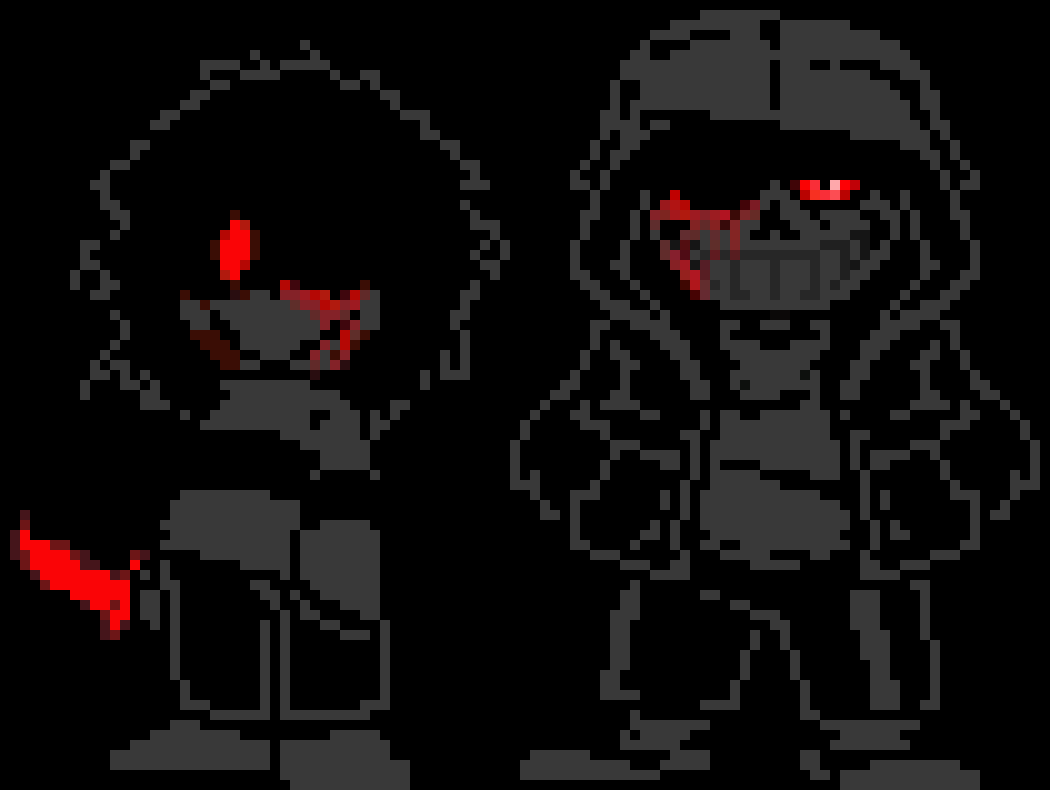 [aceee1] Heh..-Sans and Chara teleport out of the ground and start floating on a blaster-