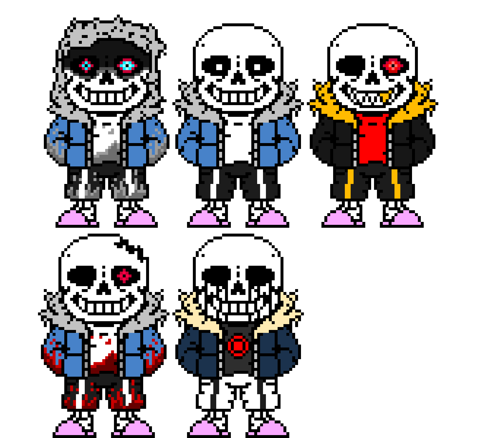 Dusttale sans, Undertale sans, UnderFell sans, HorrorTale sans and KillerTale sans