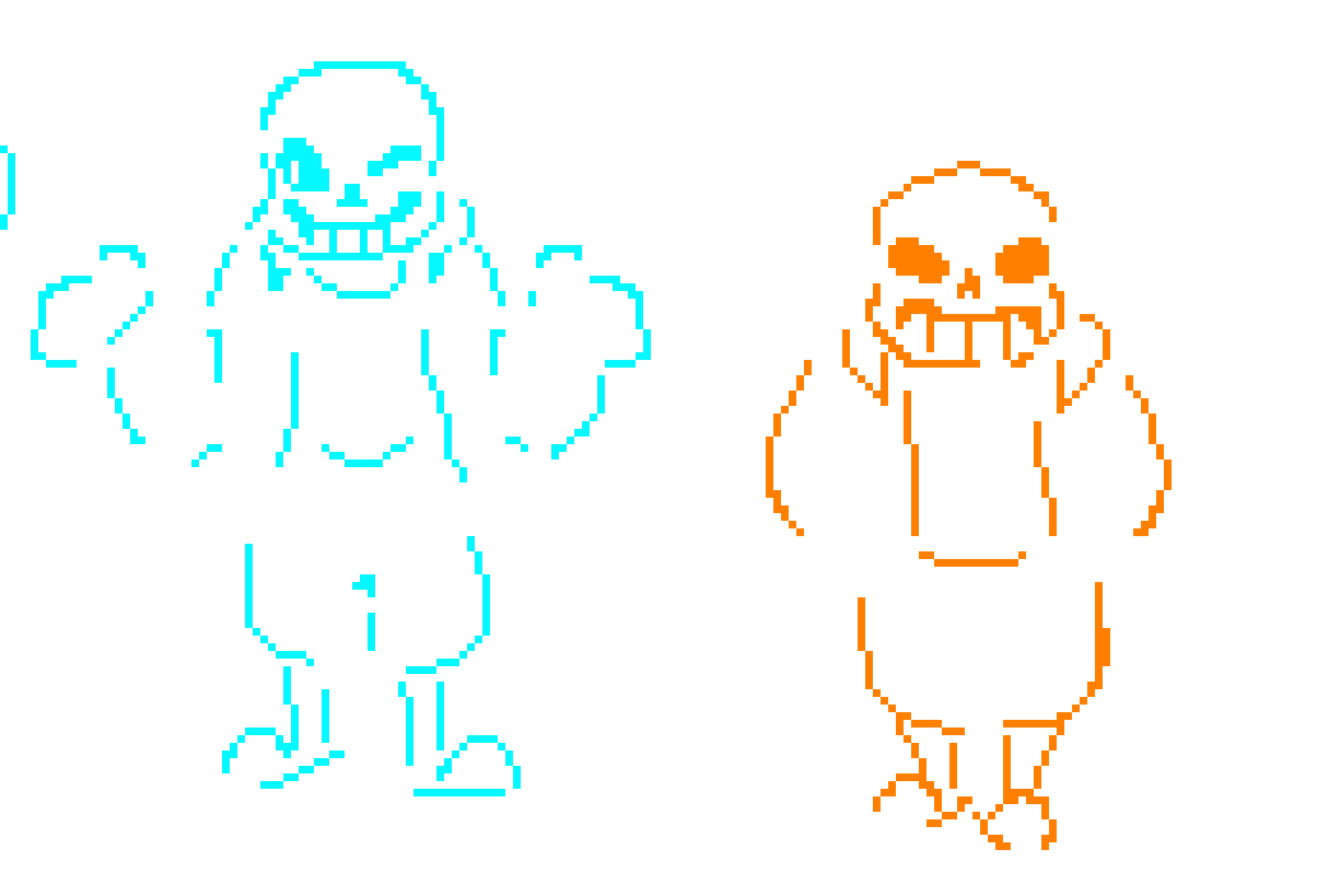 [20dc94]   Head canoning the half n half sans originally started off as two sanses, from a timeline where accidentally two sanses formed instead of a sans and a papyrus, it doesn't seem that bad till you realize that because one of the sanses (orange) is an error, he isnt exactly normal